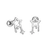 Brincos de Tarraxa S999 Prata Pura com Zircônia Única em Formato de Estrela para Mulheres, Modernos, Simples, Elegantes, Não Precisam de Tarrachas, Cuidados com o Piercing na Orelha, Studs para Cartilagem da Orelha