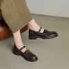 Elegantes Mary Janes de Piel de Oveja con Camelia Estilo Francés Zapatos Pequeños de Cuero 2025 Tacón Medio Grueso Punta Redonda Cuero Genuino Zapatos de Un Botón para Mujer