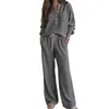 Otoño 2026 Nuevo Conjunto de Camisa de Manga Larga Waffle de Color Sólido y Pantalones para Mujer Estilo Casual Perezoso Transfronterizo Europeo y Americano