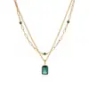 Collar apilable Justop estilo europeo y americano con cadena de oro y piedra nano verde, cadena para la clavícula de doble capa con piedra nano verde y piedra natural