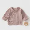 Camisa Meia-Costas Costurada Sem Costura para Recém-Nascido Primavera/Outono Algodão Puro Manga Longa 0-3 Meses Bebê