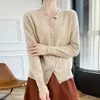 26 Outono Precoce Novo Estilo Cardigan de Tricô de Lã com Gola Redonda Cor Sólida Solto Moda Manga Longa Camada Base Roupa Externa Suéter