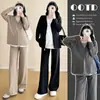 Conjunto de Ropa de Otoño para Maternidad 2025 Nuevo Conjunto de Dos Piezas Reductor de Edad Cremallera Top de Maternidad + Pantalones de Pierna Ancha Conjunto de Dos Piezas para Maternidad