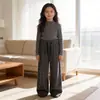 Calças Casuais Retas de Perna Larga para Crianças com Cordão na Cintura, Cor Sólida da Moda, Calças para Uso Diário, Estilo Outono e Inverno, Macias e Confortáveis