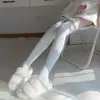 Calcetines altos de encaje con lazo de perlas estilo japonés, estilo preppy otoño/invierno, JK Lolita, calcetines largos de algodón puros e inocentes para mujer