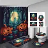 Cortina de Chuveiro Fantasma de Halloween Tapete de Banheiro Conjunto de Quatro Peças Série 3 Banheiro Divisória de Separação Seca e Úmida Cortina de Chuveiro Cortina de Chuveiro à Prova d'Água