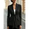 Blazer simple de color liso, corte holgado, estilo europeo y americano, con cuello de cinta, chaqueta casual versátil y elegante