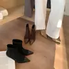 Botines Pequeños Fragantes Estilo Coreano para Mujer, Tacones de Aguja, Punta Fina, Cierre de Cremallera Trasero, Botines Ajustados, Botines Cortos de Moda de Gamuza, Botines Elásticos, Botas Tipo Calcetín