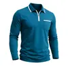 Nueva camisa polo de manga larga para hombre, top casual para hombre con cremallera, solapa y bloques de color