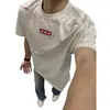 Camiseta de Manga Corta de Estilo Americano de Marca de Moda con Bordado de Letras para Hombre, Top de Verano para Estudiantes de Secundaria y Preparatoria, Adolescentes, Estilo Ins