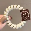 Estilo Cafetería de Leche Aro para el Cabello con Línea de Teléfono Sonriente Cuerda para el Cabello para Mujer Cuerda para el Cabello de Nuevo Estilo Cubierta de Cuero Aro de Goma de Alta Elasticidad Simple