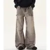 Jeans de Trabalho Americano Retro Desgastado com Barra Micro Flare para Homens, Calças Largas de Comprimento Total, Cruzamento de Fronteiras Verão 2026