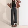 Jeans Rectos Engrosados Forrados de Felpa Negro Gris para Mujer Otoño e Invierno Nuevos Pantalones Anchos de Pierna Ancha Sueltos para el Suelo Cálidos