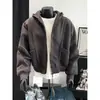 Jaqueta Hoodie Masculina Cinza Paris Wei Yi Outono/Inverno 400g Zíper Americano Pesado Duro Costura Desconstruída