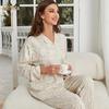 Rongtai Transfronteiriço Primavera e Verão Nova Zebra Branca Listrada Pijama Feminino Terno Cardigan de Manga Comprida Algodão Roupas para Casa