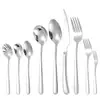 Elegante Juego de Cubiertos de Acero Inoxidable 304 para el Hogar: Cuchillo para Bistec, Tenedor, Cuchara, Cucharita de Postre y Café, Tenedor de Frutas, Cuchara para Mezclar