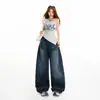 Jeans Laranja Infantil com Padrão Bigode de Gato, Design Lavado, Perna Larga para Mulheres, Caimento Solto, Emagrecedor, Moderno, Versátil, Calças de Comprimento Total.