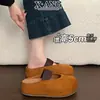 Sapatos femininos Birkenstock estilo couro com sola grossa e sem calcanhar, sapatos Mary Jane slip-on de bico redondo, tamancos femininos de bico fechado