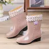 Botas de Lluvia Gruesas Bajas con Descuento para Mujer, Lindas Botas de Lluvia de Caña Media para Adultos, Zapatos de Agua Cortos para Hombre, Zapatos de Goma con Cubrezapatos de Terciopelo Extraíbles para Otoño e Invierno