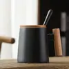 Taza de Cerámica con Mango de Madera Personalizada al por Mayor, Taza de Agua Grande Creativa y Sencilla para Oficina con Tapa y Cuchara, Taza de Regalo
