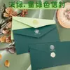 Papel de Carta Verde Retro de Alta Gama, Sobres Engrosados, Logo Estampado en Caliente, Exquisitas Cartas de Amor Literarias al por Mayor