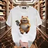 2024 Nova Marca de Moda Masculina Camiseta de Algodão Manga Curta Masculina Tops de Gola Redonda Estampa de Desenho Animado Ins Simples Moderno Casual