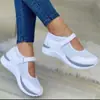 2026 Verano Europeo Punta Redonda Tejido Velcro Suela Gruesa Mocasines para Mujer Comercio Exterior Talla Grande Estación Independiente Malla Casual Zapatos de Mujer