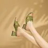 Sandalias de tacón alto estilo hada para mujer, estilo verano 2026, puntera cuadrada abierta, tacón grueso, resistentes al desgaste, con hebilla metálica, slip-on