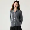 ¡Conjunto de alta calidad! Nuevo Cárdigan de Cachemir Otoño/Invierno para Mujer Camisa de Cachemir Cuello POLO para Mujer Tejido de Punto Abotonado Bloque de Color para Mujer