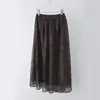 Saia Midi Verão Estilo Retrô Franzida Poá Floral Emagrecedora Cintura Elástica Leve Fluida Artística Barra Larga