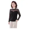 Camisa base preta de manga comprida para mãe jovem, top fino da moda para mulheres de meia-idade e idosas, camisa que emagrece e valoriza a silhueta para mulheres