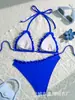 Suministro exclusivo de comercio electrónico transfronterizo desde fábrica, al por mayor directo en stock de conjunto de dos piezas de traje de baño para playa, cuello halter, color liso