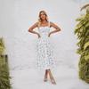 Vestido de Sol Estampado de Verano con Temperamento Europeo y Americano Transfronterizo, sin Mangas, Francés, con Tirantes y Abertura Lateral para Mujer