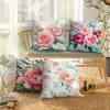 Pintura de tinta de primavera Peonías y Rosas Transfronterizo Temu Estilo Nuevo Funda de Almohada Oficina Dormitorio Sofá Funda de Almohada