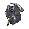 Broche de aleación de metal retro europeo y americano de Halloween, horror, divertido, forma de guadaña y calavera, personalidad, metal goteando