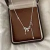 Colar com Pingente de Gato Laço Coração de Zircônia Doce e Cool Feminino para Mulheres, Corrente de Clavícula Gargantilha da Moda Tendência de Luxo Leve