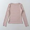 A1061-26 Moda Outono Estilo Coreano Fashionável Individual Gola Redonda Manga Longa Listrado Slim Fit Top Camiseta Atacado Camisa Base