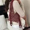 Bolsa de Rede com Franjas Tecida à Mão Estilo Boêmio para Mulheres, Bolsa de Ombro Transversal Fashion, Bolsa de Praia Estilo Resort à Beira-Mar