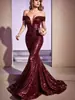 2026 Transfronteiriço Novo Lantejou Elegante para o Dia a Dia Cor Sólida Cintura Média Ombro a Ombro Elegante Cor Sólida Longo Vestido de Festa Vestido de Noite