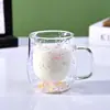 Vaso de Vidrio de Doble Capa con Lentejuelas de Alto Borosilicato Transfronterizo para Uso Doméstico, Taza de Café, Taza de Té Resistente a Altas Temperaturas, Vaso Creativo para Bebidas con Flores Reales