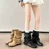 Botines Cortos Super Calientes para Mujer 2026 Otoño/Invierno Nuevos Botas de Media Caña Fruncidas Tacón Alto Grueso Adelgazantes Botas de Caballero Martin
