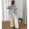 26 Camisa Minimalista de Cor Sólida 100% Algodão para o Início do Outono, Gola Lapela, Corte Relaxado, Camisa Versátil para Camadas 35091