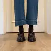 Hebilla de Cinturón Vintage de Piel Mocasines de Corte Profundo para Mujer, Nuevo Estilo Primavera Commuter Británico Zapatos de Cuero Slip-On de Tacón Grueso