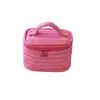 Bolsa de Cosméticos Rayada Rosa, Gran Capacidad, Neceser de Viaje Portátil para Mujeres, con Espejo, para Retoques de Maquillaje, Bolsa Portátil para Guardar Cosméticos