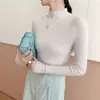 Camisa Básica de Tricô Cashmere Slim Fit Emagrecedora Lisa de Cor Sólida Versátil Gola Alta Meia-alta Sem Costura High-end