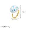 Anel Pintura Esmalte Vintage Padrão Azul e Branco Óleo para Mulheres, Novo Estilo Chinês Aberto Moda Personalidade Irregular Anel Transfronteiriço