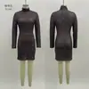 Temu2025 Outono Moda Europeia e Americana Transfronteiriça Sexy Bodycon Justo Vestido Gola Alta Cor Sólida Novo Vestido Curto para Mulheres