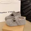Sapatos Mary Jane de Pelo Retrô para Mulheres 2025 Inverno Novo Calçados Externos Gorro Sapatos Flats Quentes Antiderrapantes com Forro de Lã Calçados de Algodão Femininos