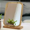 Espelho de Madeira Simples para Mesa de Dormitório Espelho de Pente Dobrável Portátil Espelho com Textura de Madeira Espessada Espelho de Maquiagem para Venda por Atacado