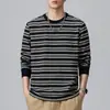 Ropa de Hombre Shanggu Otoño Hombre Retro Americano Camiseta de Manga Larga Rayas Marca de Moda Cuello Redondo Holgada Superior Casual Nuevo Estilo